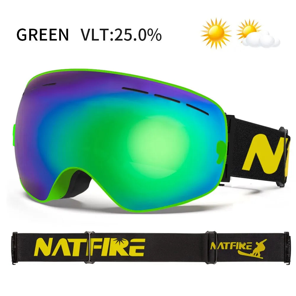 NATFIRE Ski Goggles Double Layers Anti-fog UV400 Snowboard Snow Goggles Snowmobile Glasses Eyewear Outdoor Sport Skiing Googles