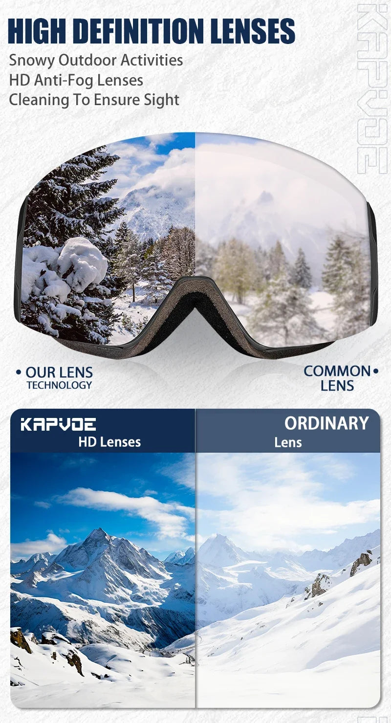 Kapvoe OTG Ski Goggles for Women | UV400 Anti-Fog | Fits Over Glasses | Snowboard & Snowmobile