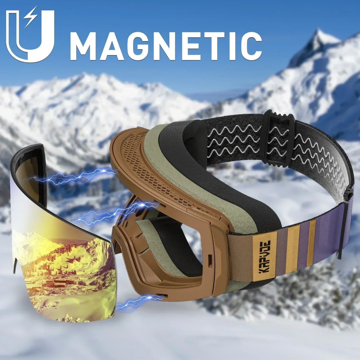 Kapvoe OTG Ski Goggles for Women | UV400 Anti-Fog | Fits Over Glasses | Snowboard & Snowmobile