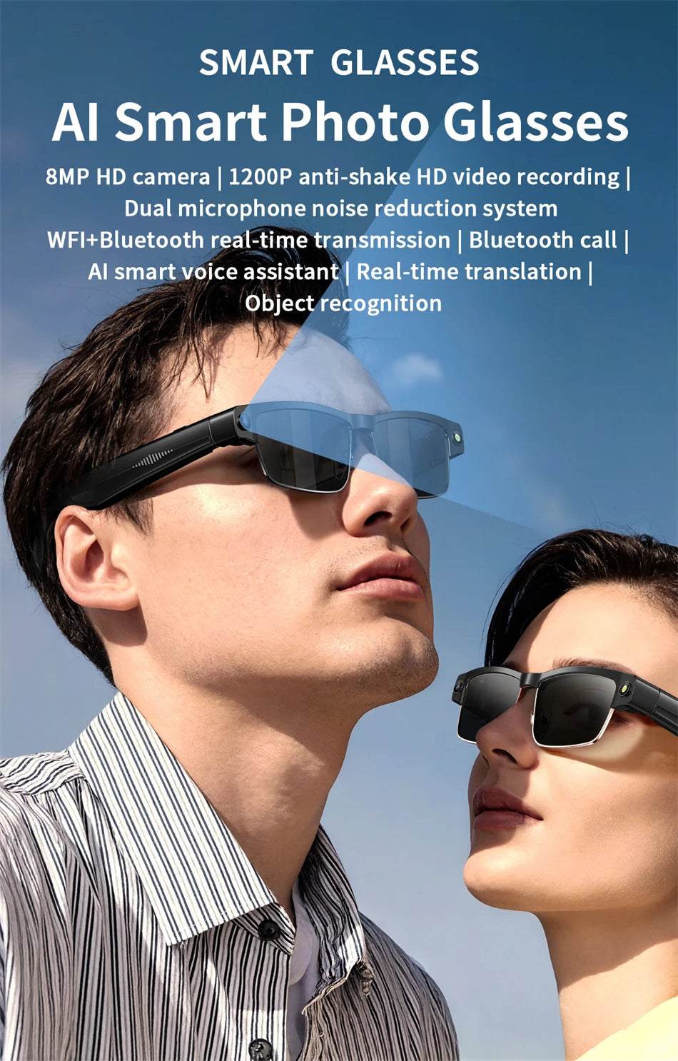 LIGE Smart Glasses Photography Video AI Intelligent Translation Smart Sunglasses Bluetooth Call Music Eyeglasses For Android iOS