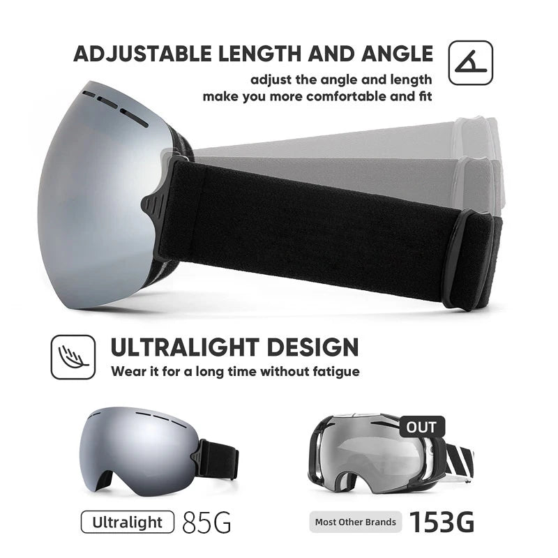 JSJM New Ultra-Light Anti-Fog Ski Goggles Snow Snowboard Glasses Snowmobile Winter Outdoor Eyewear Sports Ski Goggles UV400