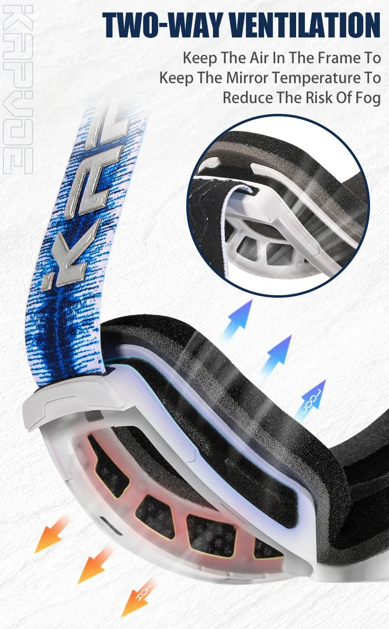 Kapvoe OTG Ski Goggles for Women | UV400 Anti-Fog | Fits Over Glasses | Snowboard & Snowmobile