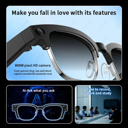 LIGE Smart Glasses | 8MP Camera, Bluetooth Call & AI Translation | IP66 Waterproof