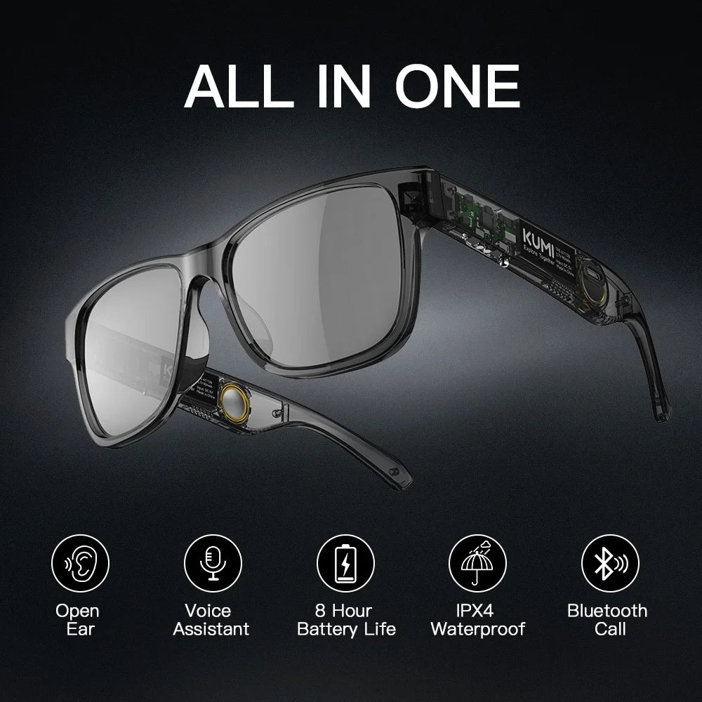 KUMI Meta V1 Smart Glasses Polarized Sunglasses Bluetooth glasses IPX4 Waterproof Open Ear Headphones AI Voice Assistant