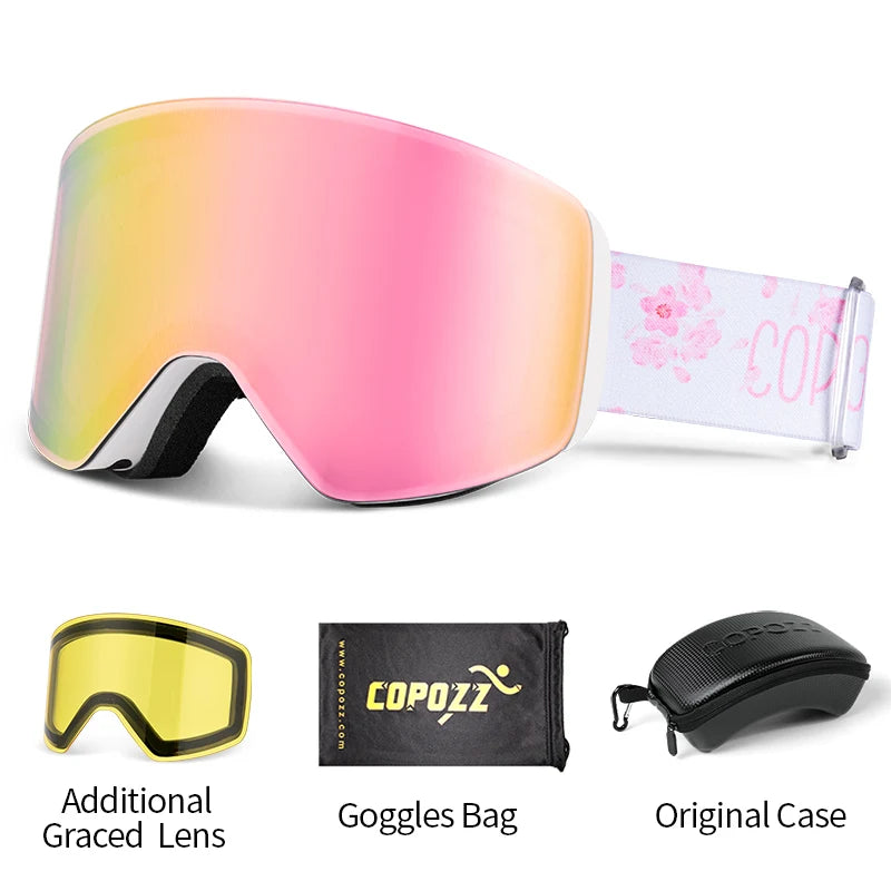 COPOZZ OTG Ski Goggles | UV400 Anti-Fog | Fits Over Glasses | Yellow Lens Kit Included
