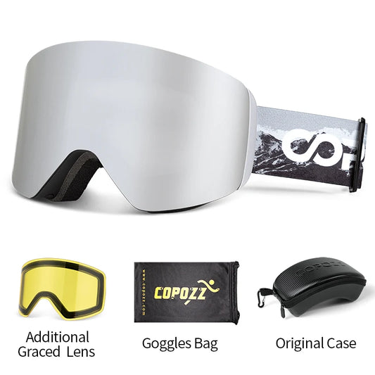 COPOZZ OTG Ski Goggles | UV400 Anti-Fog | Fits Over Glasses | Yellow Lens Kit Included