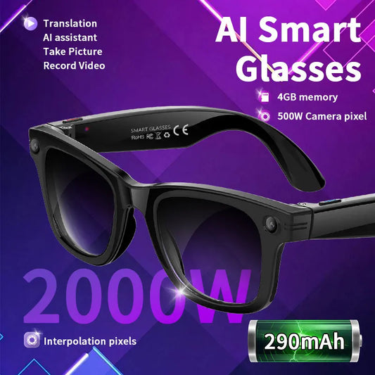 AI Smart Glasses 5 Million Pixels Recording Videos Photo Recognition Answer Translation 290mAh IP66 Waterproof Bluetooth Glasses