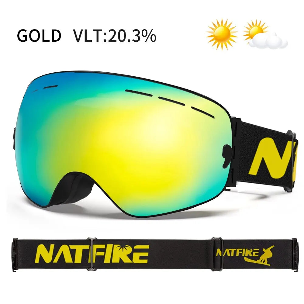 NATFIRE Ski Goggles Double Layers Anti-fog UV400 Snowboard Snow Goggles Snowmobile Glasses Eyewear Outdoor Sport Skiing Googles