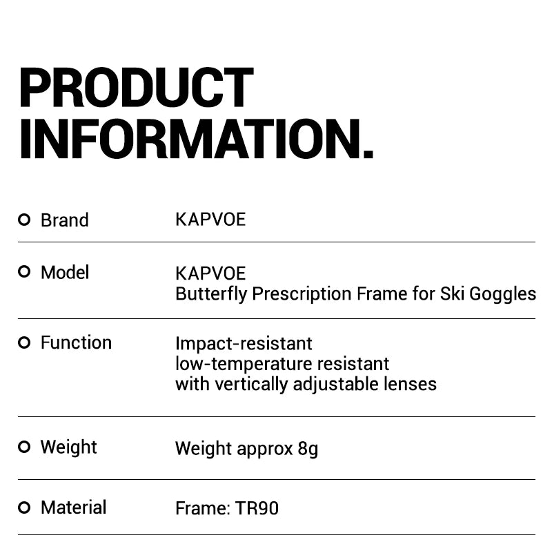 Kapvoe Myopia Frame for Ski Goggle Adjustable Snow Goggles Insert Clip-On Clip for Kapvoe Ski Goggle Myopia Frame Bike Frame