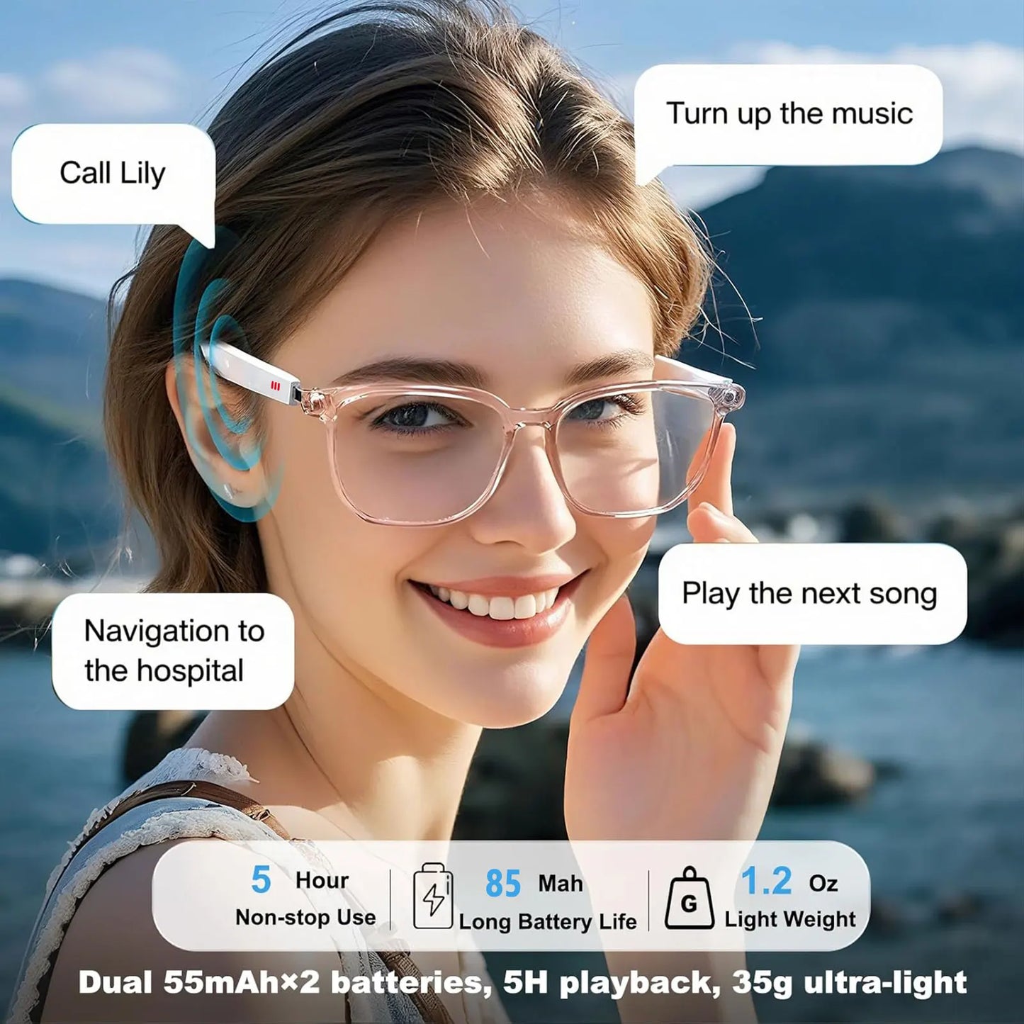 Giinova Smart Audio Glasses | App Translation, Color-Changing Lenses & Hi-Fi Sound