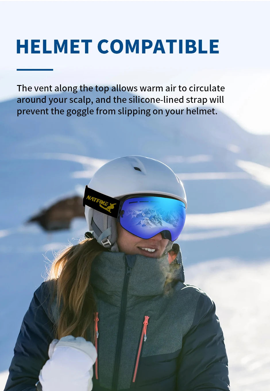 NATFIRE Ski Goggles Double Layers Anti-fog UV400 Snowboard Snow Goggles Snowmobile Glasses Eyewear Outdoor Sport Skiing Googles