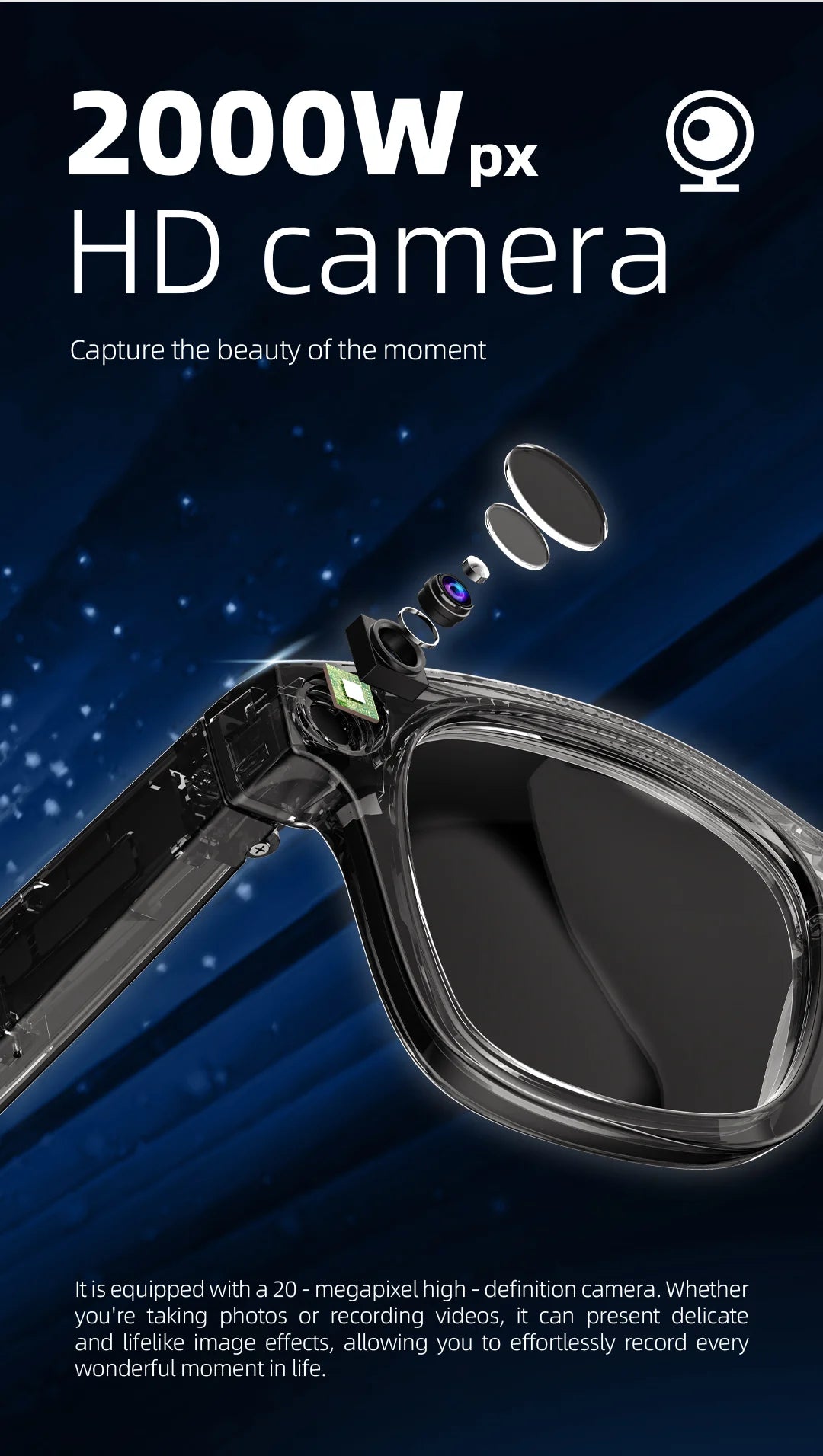 AI Eyeglasses Video Voice Call Noise Cancellation Wireless Bluetooth Headset HD Anti-Shake Camera Contact Glasses Goggles