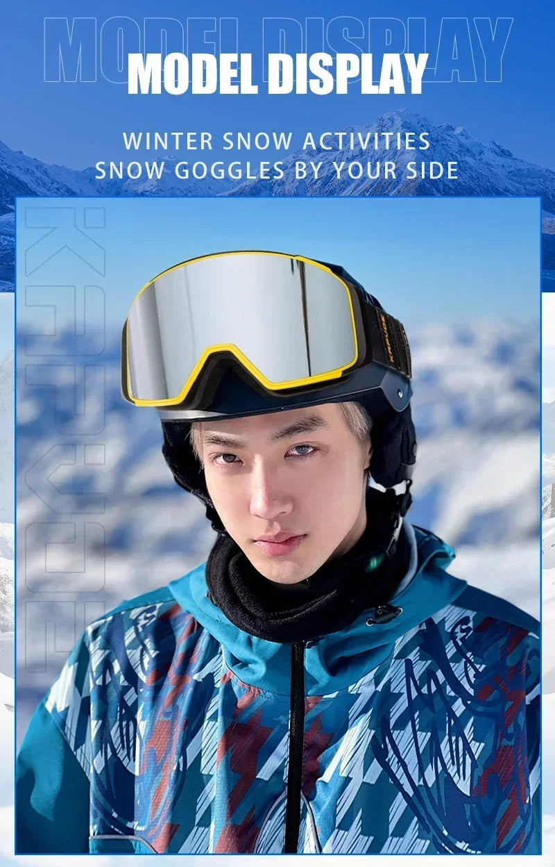 Kapvoe Magnetic Ski Goggles | UV400 Anti-Fog | Men & Women | Snowboard & Snowmobile