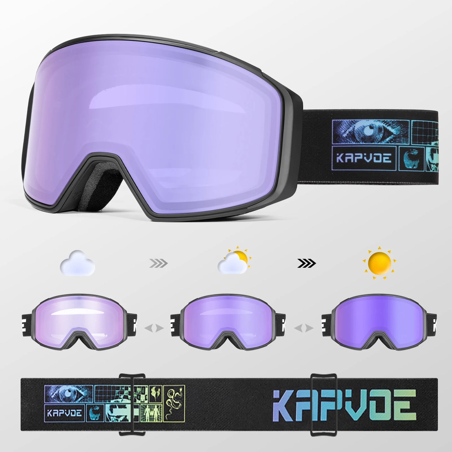 Kapvoe Magnetic Ski Goggles | UV400 Anti-Fog | Men & Women | Snowboard & Snowmobile
