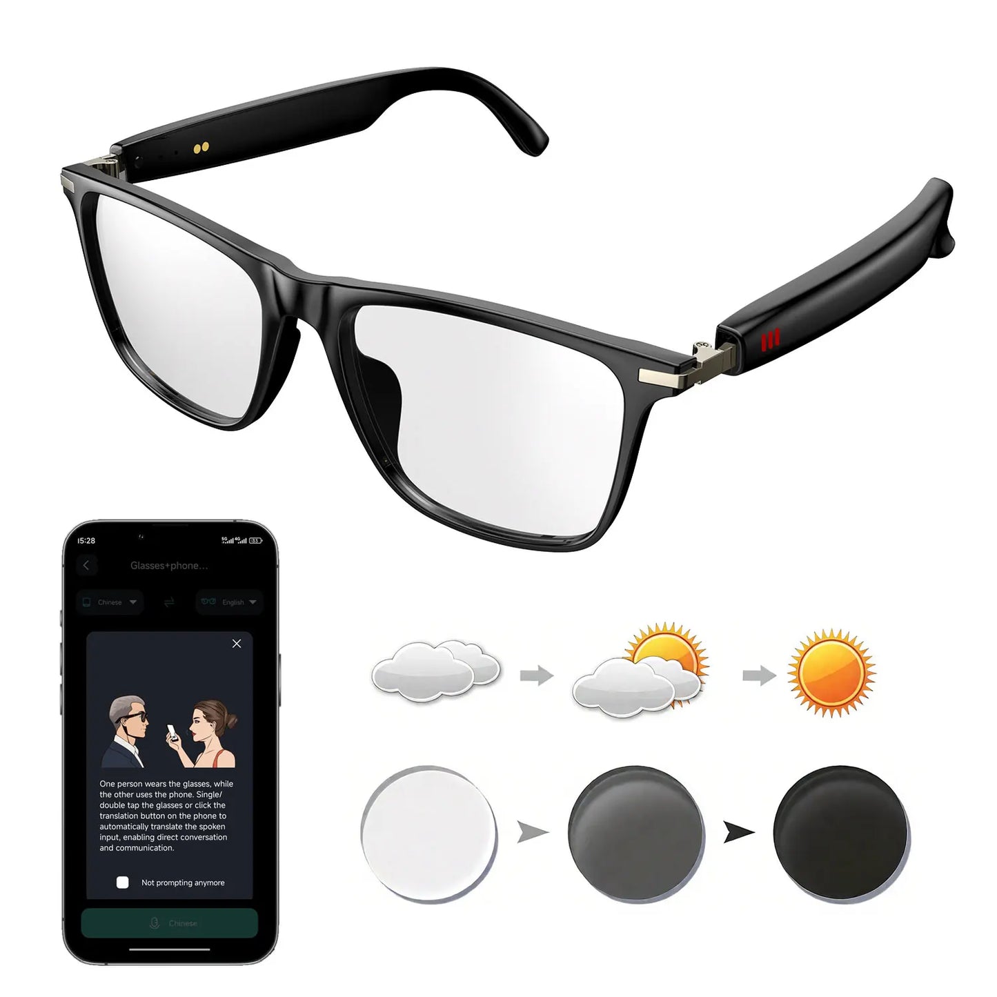 Giinova Smart Audio Glasses | App Translation, Color-Changing Lenses & Hi-Fi Sound