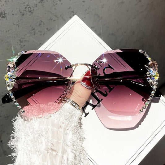 Luxury Rimless Rhinestone Sunglasses | Women & Men | UV400 Vintage Gradient Fashion Shades