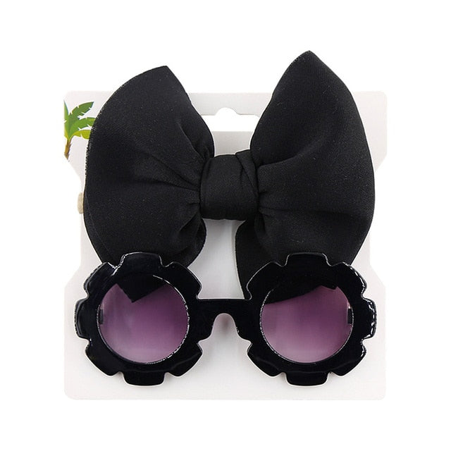 Baby Girls Hair Accessories Fashion Sun Flower Sunglasses Bow Hairband Set Newborn Head Bands Summer Beach Photography Props