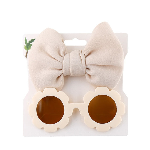 Baby Girls Hair Accessories Fashion Sun Flower Sunglasses Bow Hairband Set Newborn Head Bands Summer Beach Photography Props