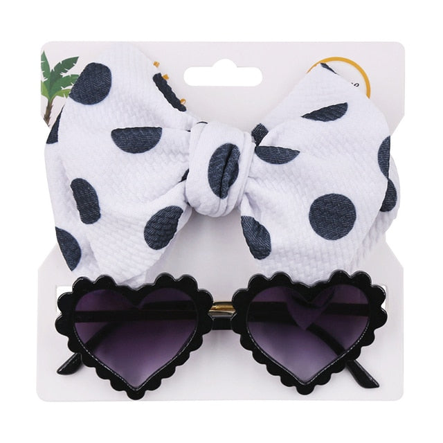 Baby Girls Hair Accessories Fashion Sun Flower Sunglasses Bow Hairband Set Newborn Head Bands Summer Beach Photography Props
