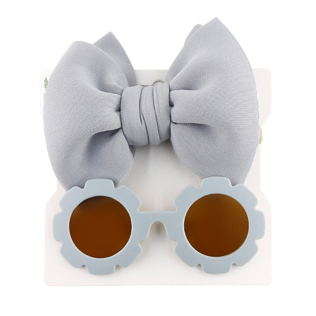Baby Girls Hair Accessories Fashion Sun Flower Sunglasses Bow Hairband Set Newborn Head Bands Summer Beach Photography Props
