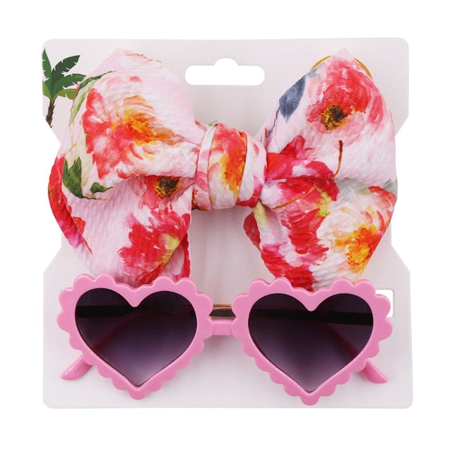 Baby Girls Hair Accessories Fashion Sun Flower Sunglasses Bow Hairband Set Newborn Head Bands Summer Beach Photography Props