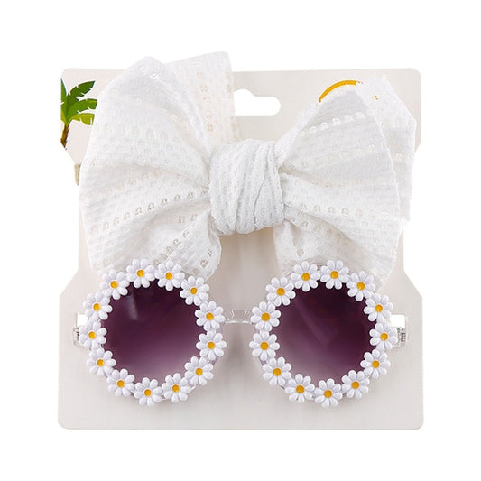 Baby Girls Hair Accessories Fashion Sun Flower Sunglasses Bow Hairband Set Newborn Head Bands Summer Beach Photography Props