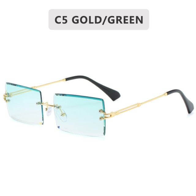 Fashion Small Rectangle Sunglasses Women Rimless Square Sun Glasses  2022 Summer Style Female Uv400 Green Brown