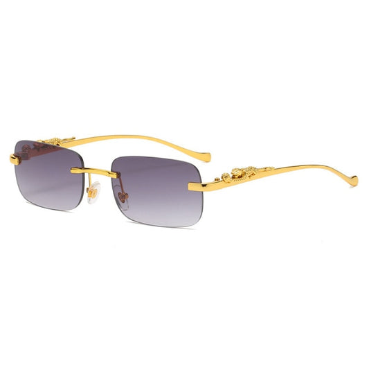 Fashion Vintage Rimless Square Sunglasses Women Men Luxury Brand Designer Popular Travel Driving Metal Leopard Head Sun Glasses