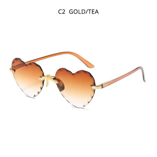 HOOBAN Heart Shape Rimless Sunglasses | Women | UV400 Lovely Vintage Pink Ladies Fashion Shades