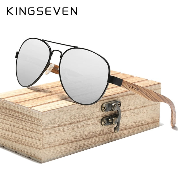 KINGSEVEN High Quality Natural Zebra Wood Temple+Alloy Frame Men Sunglasses Women UV400 Sun Glasses HD Polarized Lens Eyewear