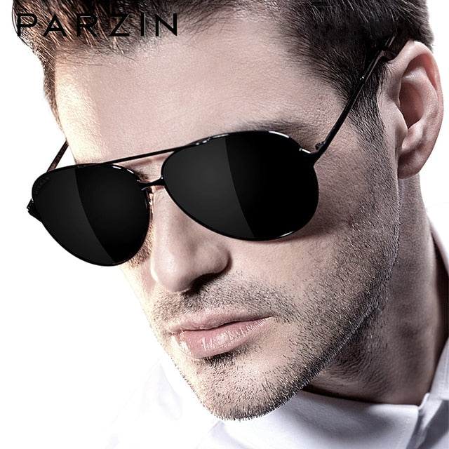 PARZIN Classic Aviation Men Sunglasses Brand Design Alloy Frame Pilot  Polarized Sun Glasses For Driving Male Black UV400