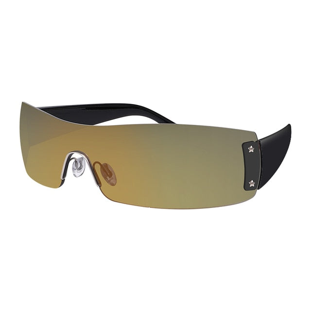 Punk One Piece Sunglasses Goggle Y2k Luxury Brand Wrap Around Sun Glasses 2000's Shades Eyewear UV400 Female Designer Eyeglasses