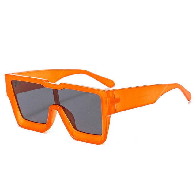 SO&EI Fashion Oversized Square One Piece Women Sunglasses Retro Men Outdoor Sports Shades UV400 Sun Glasses Orange Green Eyewear