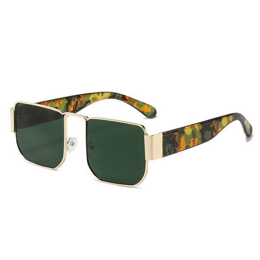 SO&EI Retro Square Women Sunglasses Shades UV400 Men Fashion Brand Designer Trending Metal Dark Green Sun Glasses