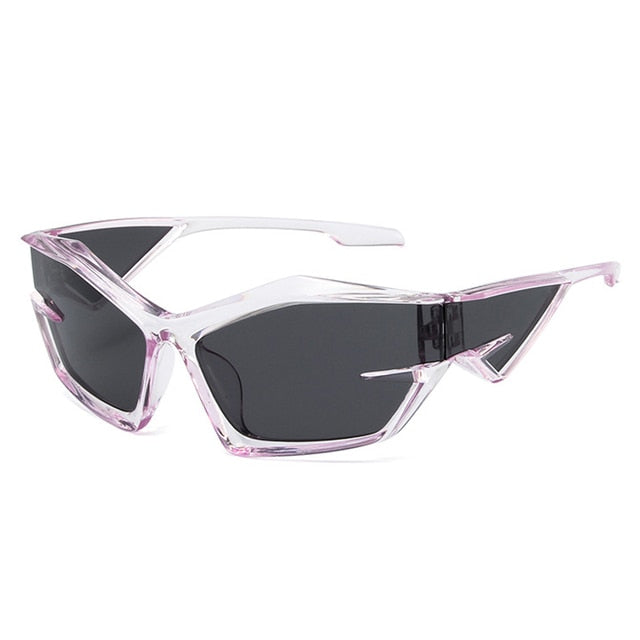 SO&EI Retro Y2K Cat Eye Irregular Women Sunglasses Fashion Brand Designe Silver Mirror Goggles Men Unique Punk Sun Glasses UV400