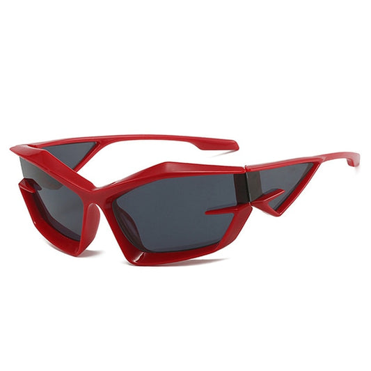 SO&EI Retro Y2K Cat Eye Irregular Women Sunglasses Fashion Brand Designe Silver Mirror Goggles Men Unique Punk Sun Glasses UV400