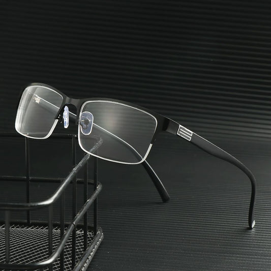 Metal Half Frame Myopia Glasses Unisex Nearsighted Eyeglasses Ultralight Retro Anti-fatigue Prescription Business Glasses -1~6