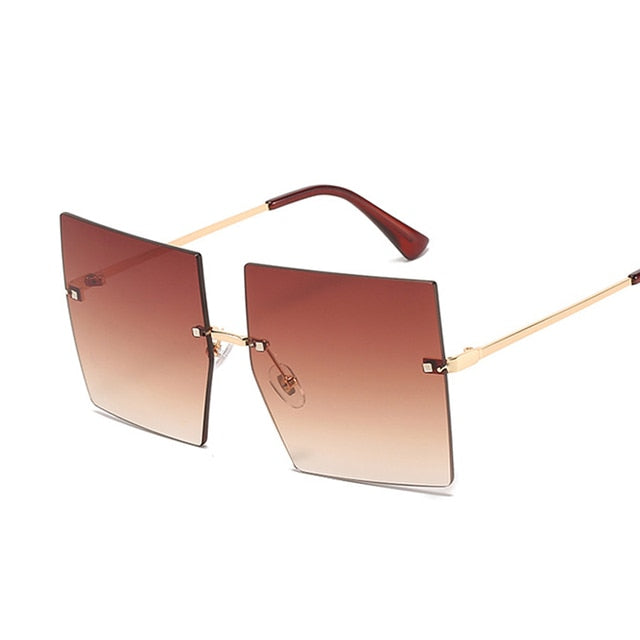 UV400 Luxury Rimless Sunglasses Women Ladies Fashion Oversize